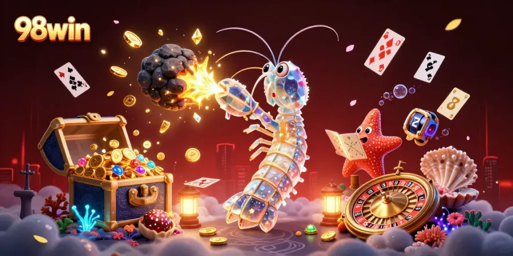 Unlock your luck with 98win's vibrant 3D casino illustration featuring a galactic samurai in action!