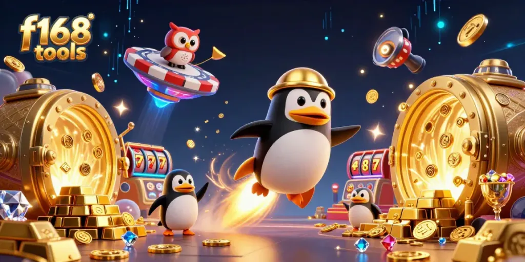 Win big with f168 tools in this vibrant 3D casino scene packed with jackpots and treasures.
