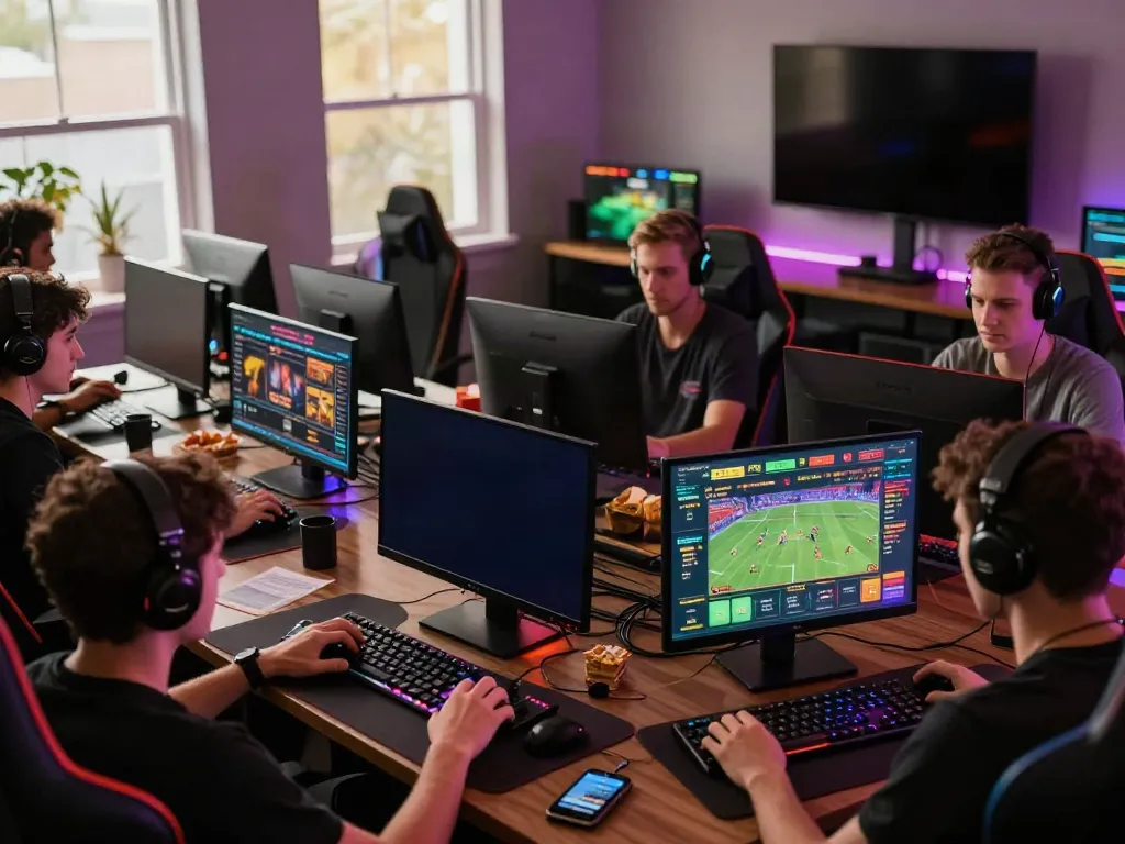 Exciting online gaming scene with players engaged in nbet activities, showcasing vibrant atmosphere and interactive screens.