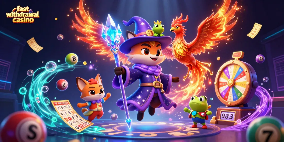 Experience the magic of the fast withdrawal casino with vibrant lottery elements and mystical creatures.